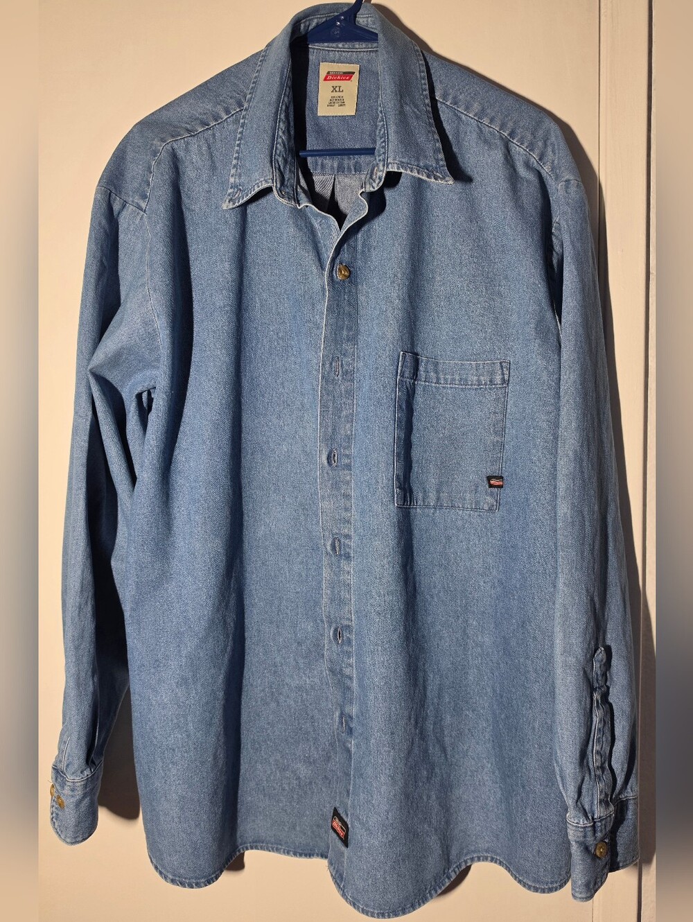 Dickies Blue Denim Shirt with Red Logo Patch